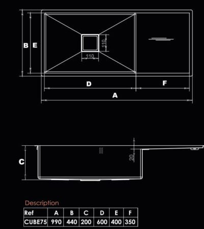 KITCHEN SINK CUBE-75 990x440x200MM