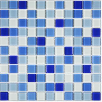 WHITE & LIGHT/DARK BLUE GLASS MOSAIC FOR SWIMMING POOL