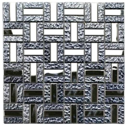 INOX METAL & DARK GREY GLASS TEXTURE DECORATIVE MOSAIC