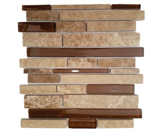 BEIGE MARBLE & BROWN GLASS DECORATIVE MOSAIC