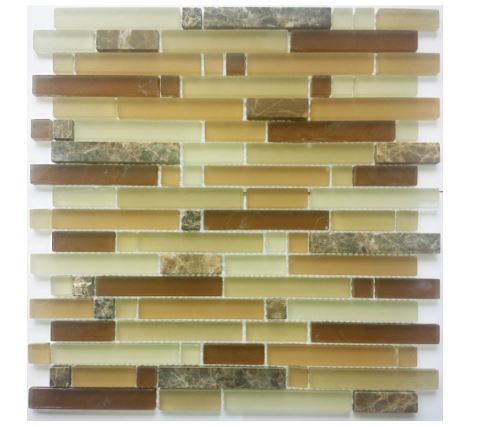 BEIGE MARBLE & MULTICOLOUR BROWN GLASS DECORATIVE MOSAIC