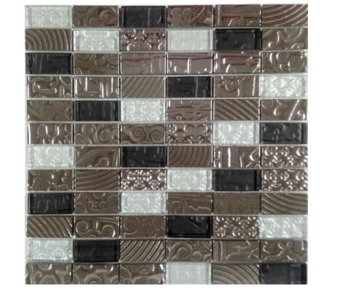 SILVER & DARK GREY GLASS EMBOSS DECORATIVE MOSAIC