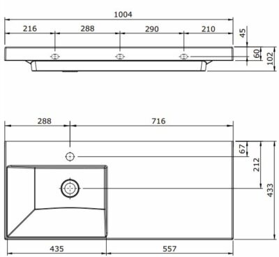 VISTA WALL HUNG BASIN 1004x433x76MM