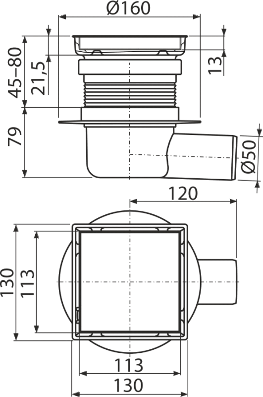 FLOOR DRAIN 130×130 MM SIDE OUTLET