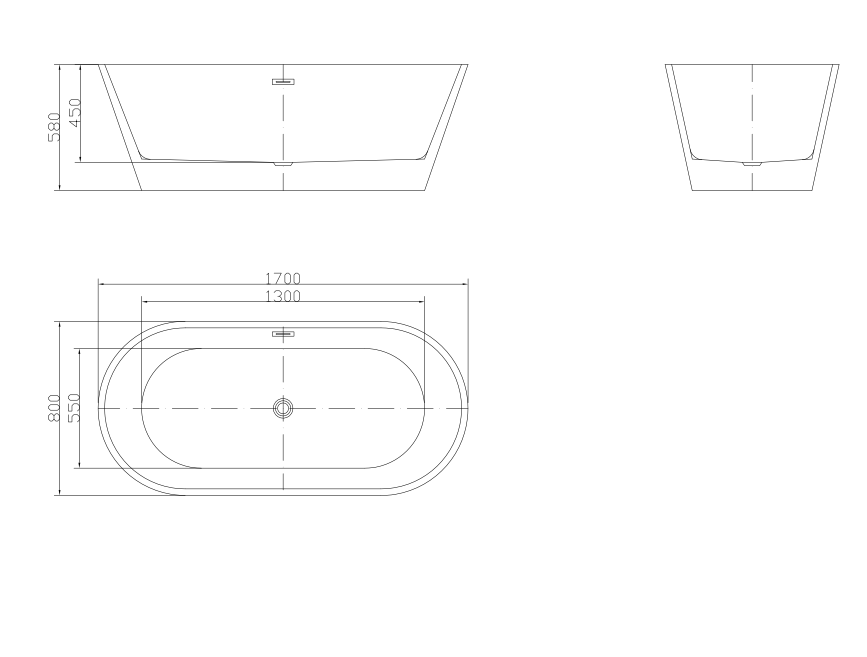 FREE STANDING BATHTUB WHITE 1700X800X580MM