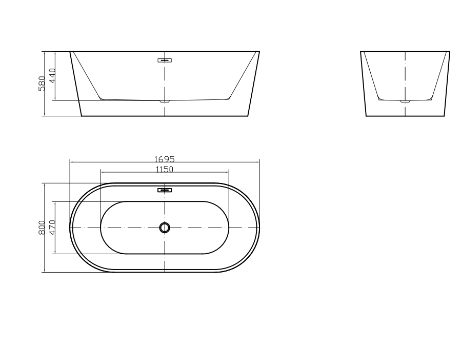 FREE STANDING BATHTUB WHITE 1695x800x580MM