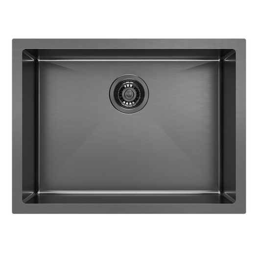 BRUSHED GUNMETAL BLACK UNDERMOUNT KITCHEN SINK 60x45x22CM