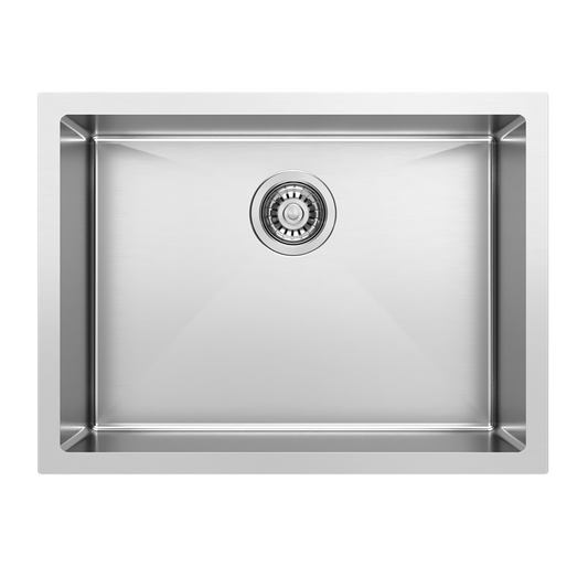 BRUSHED STEEL UNDERMOUNT KITCHEN SINK 60x45x22CM