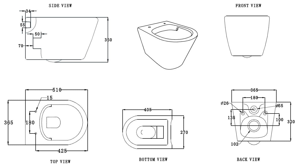 SPELLO RIMLESS WALL HUNG TOILET