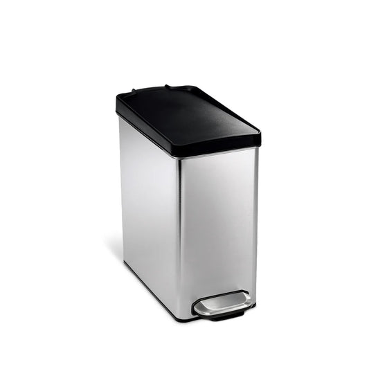 SIMPLEHUMAN PROFILE PEDAL BIN BRUSHED STEEL WITH BLACK PLASTIC LID 10L