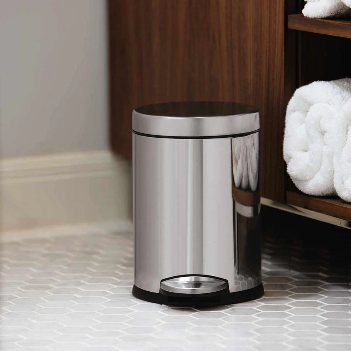 4.5L Round Pedal Bin Polished Stainless Steel