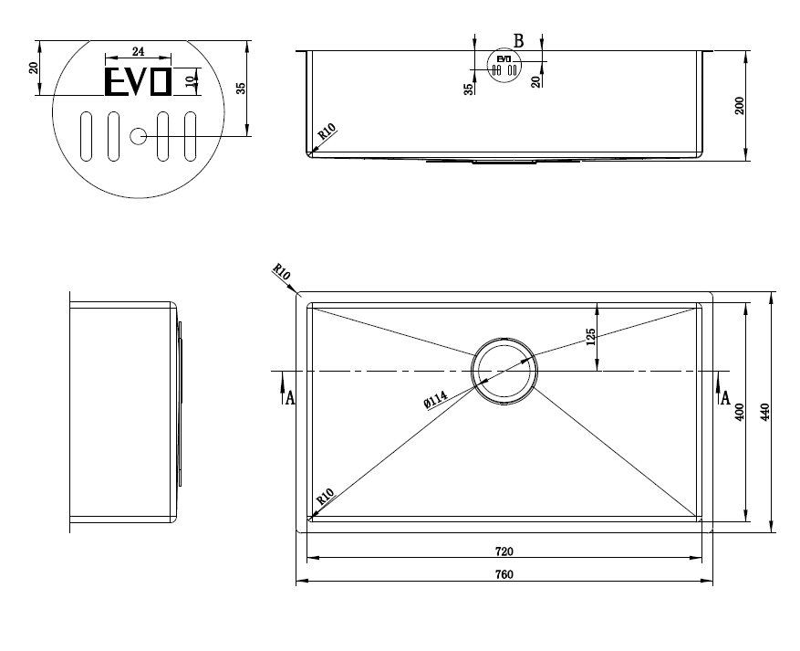 KITCHEN SINK CUBE-58 760x440x200MM