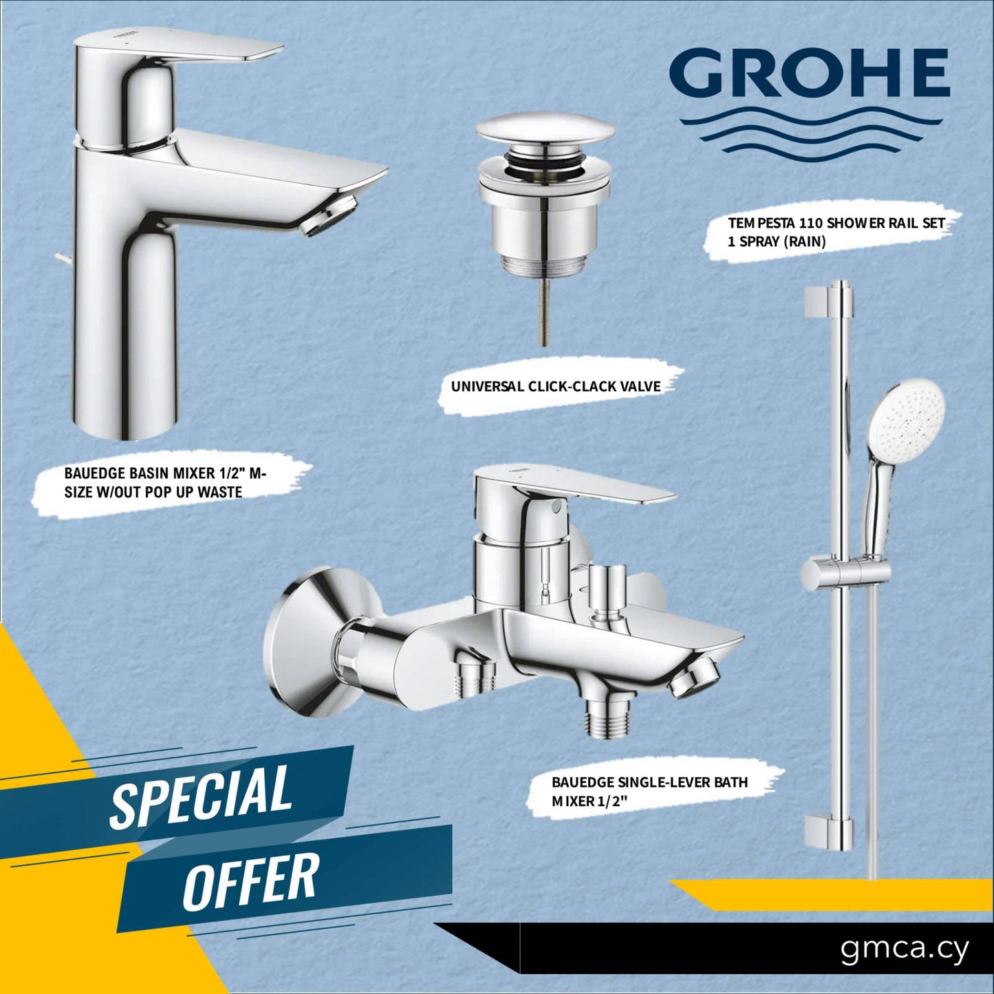 Grohe Shower/Bath Bundle (Basin Mixer & Bath Mixer & Shower Rail)