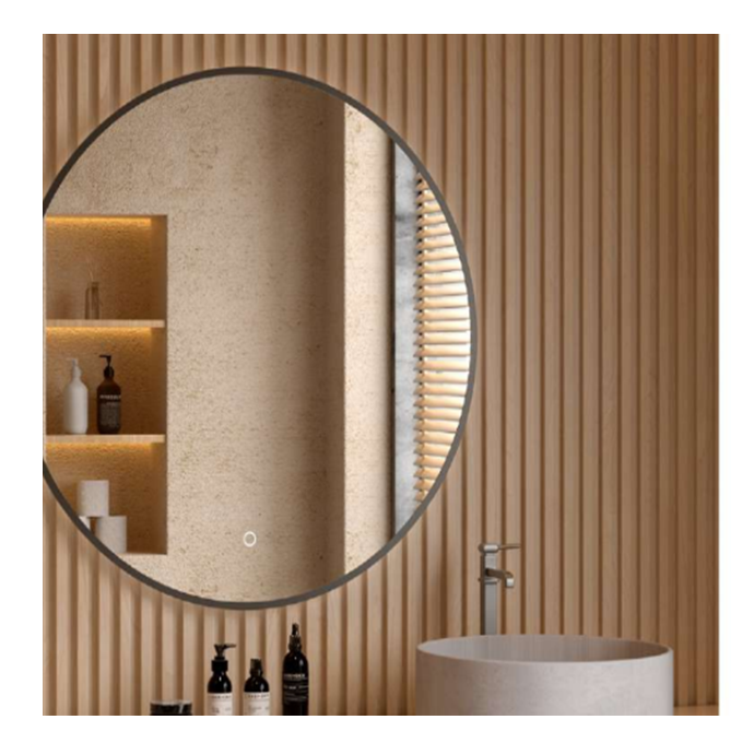 ROUND LED MIRROR WITH GUNMETAL FRAME ⌀80CM