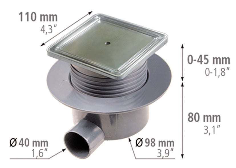 SHOWER DRAIN SQUARE WITH CERAMIC GRID