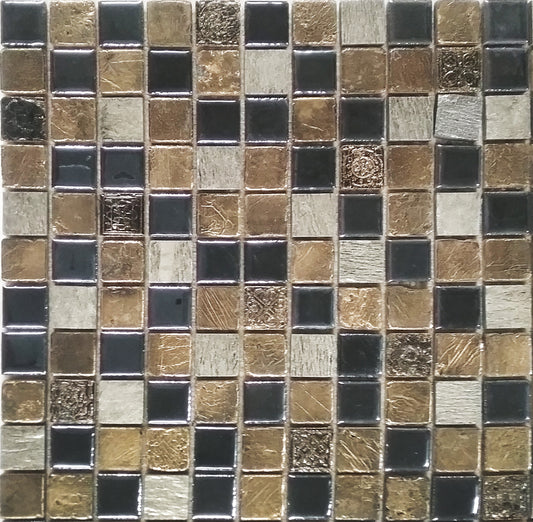 SILVER-GOLD STONE & BLACK GLASS TEXTURE DECORATIVE MOSAIC