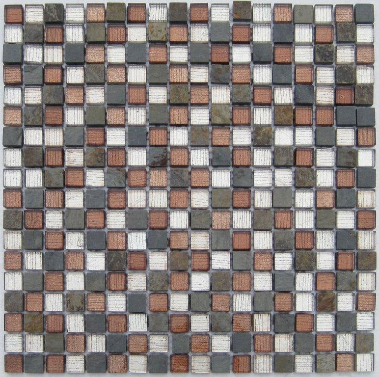 DARK GREY MARBLE & SILVER-COPPER GLASS DECORATIVE MOSAIC