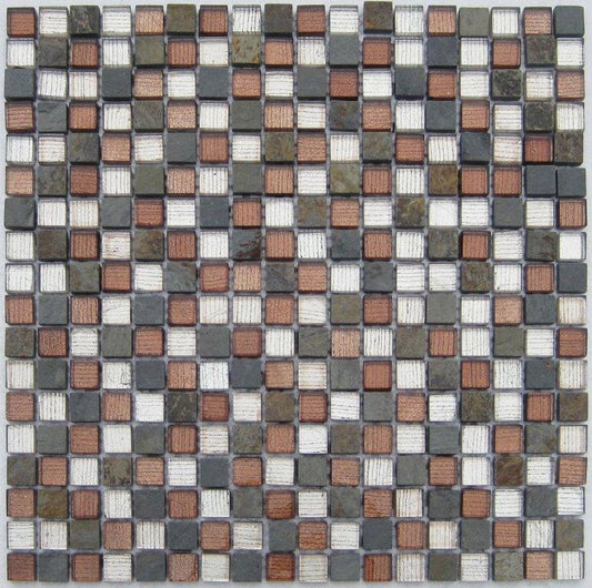 DARK GREY MARBLE & SILVER-COPPER GLASS DECORATIVE MOSAIC