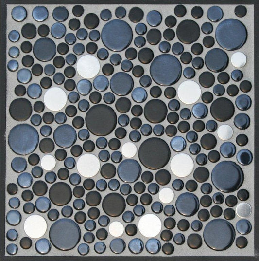 INOX METAL & BLACK-DARK GREY GLASS DECORATIVE MOSAIC