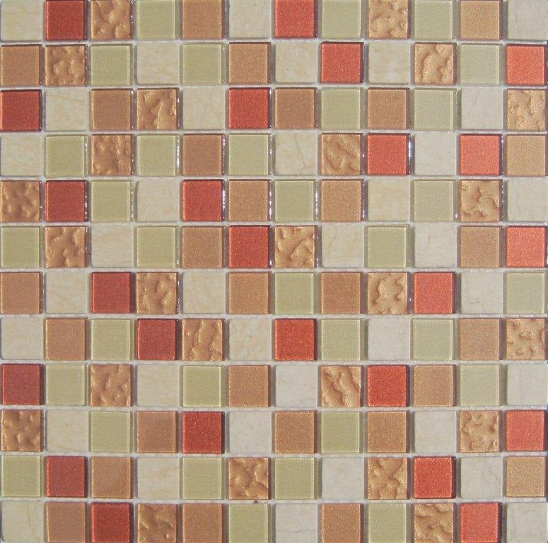 BEIGE MARBLE & ORANGE-LIGHT BROWN GLASS DECORATIVE MOSAIC