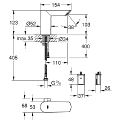 GROHE BAU COSMOPOLITAN E INFRA-RED ELECTRONIC BASIN MIXER 1/2″ WITH MIXING DEVICE AND TEMPERATURE LIMITER