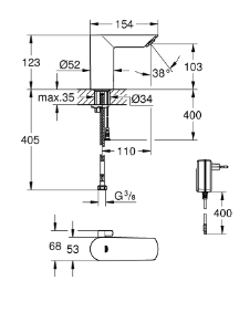 GROHE BAU COSMOPOLITAN E INFRA-RED ELECTRONIC BASIN MIXER 1/2″ WITH MIXING DEVICE AND TEMPERATURE LIMITER