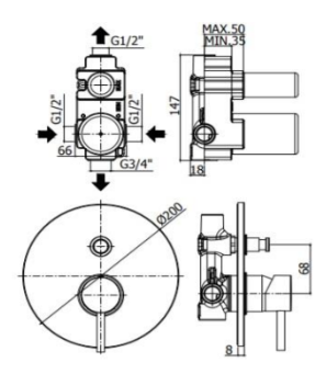 STICK CONCEALED SHOWER MIXER INCLUDING CONCEALED MECHANISM CHROME