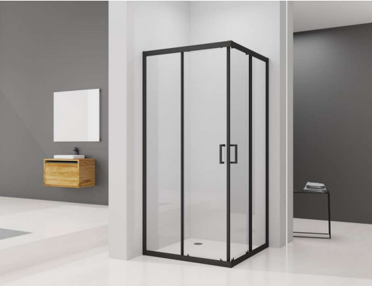 CORNER ENTRANCE SHOWER CABIN CLEAR GLASS WITH BLACK FRAME