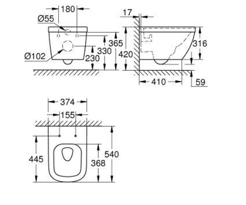 GROHE EURO CERAMIC WALL HUNG WC COMPLETE