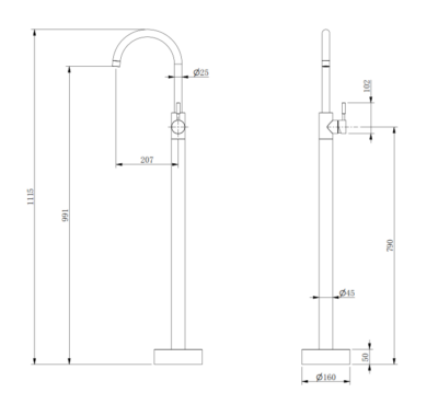 FLOOR STANDING BRUSHED STEEL BASIN MIXER