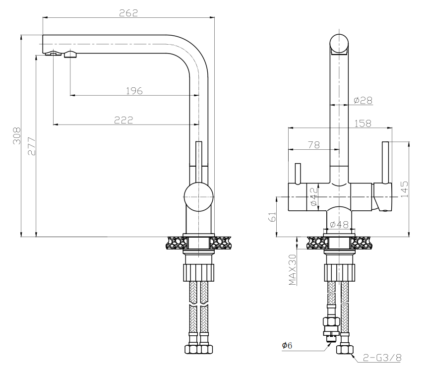 BRUSHED CHROME PULL OUT KITCHEN MIXER 3-WAY