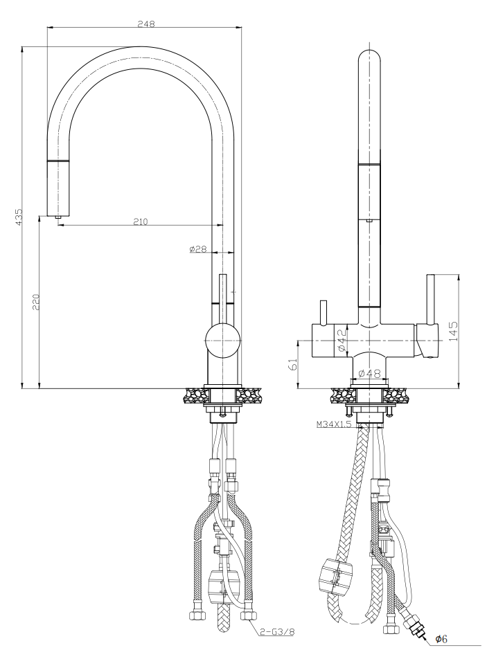 CHROME PULL OUT KITCHEN MIXER 3-WAY