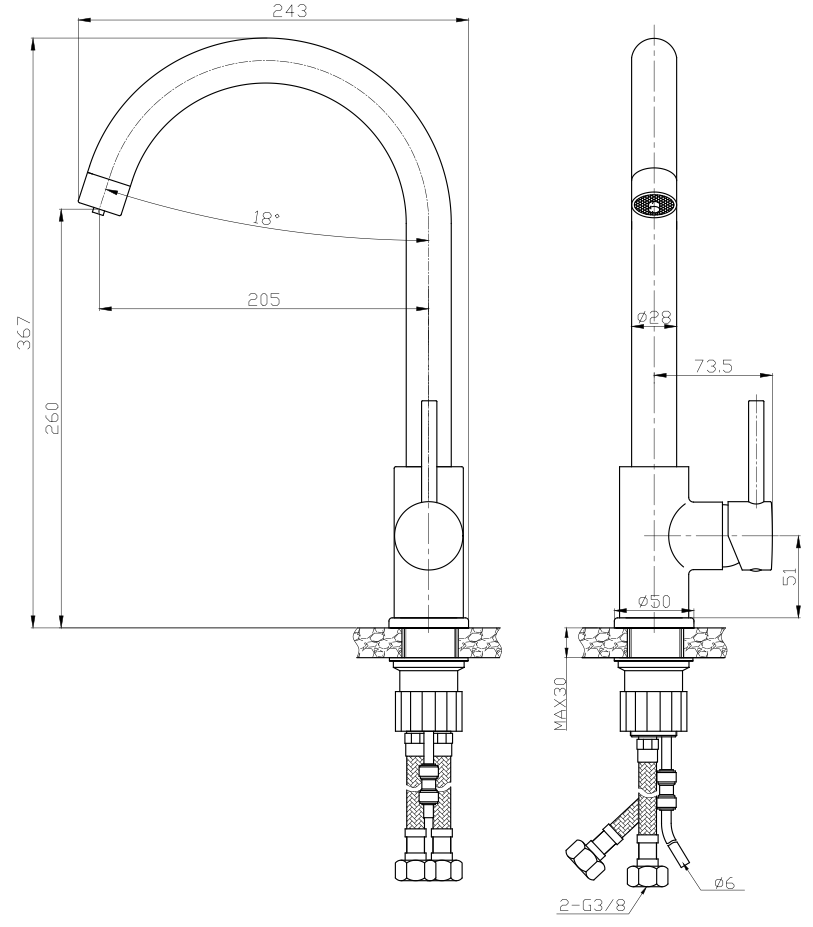 CHROME KITCHEN MIXER 3-WAY