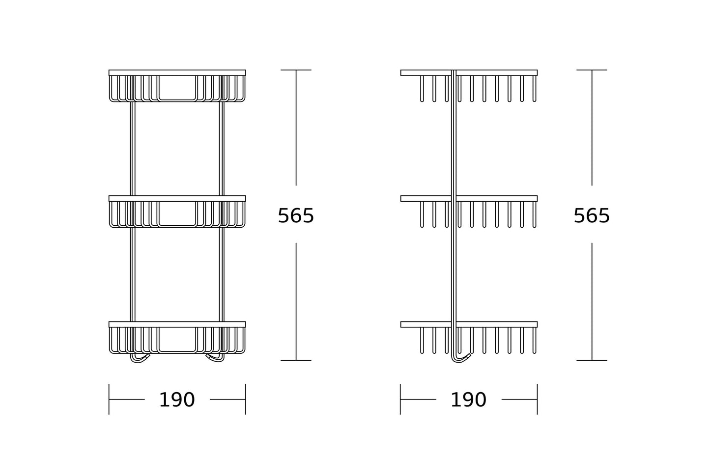 TRIPLE CORNER BASKET 190x190x565MM