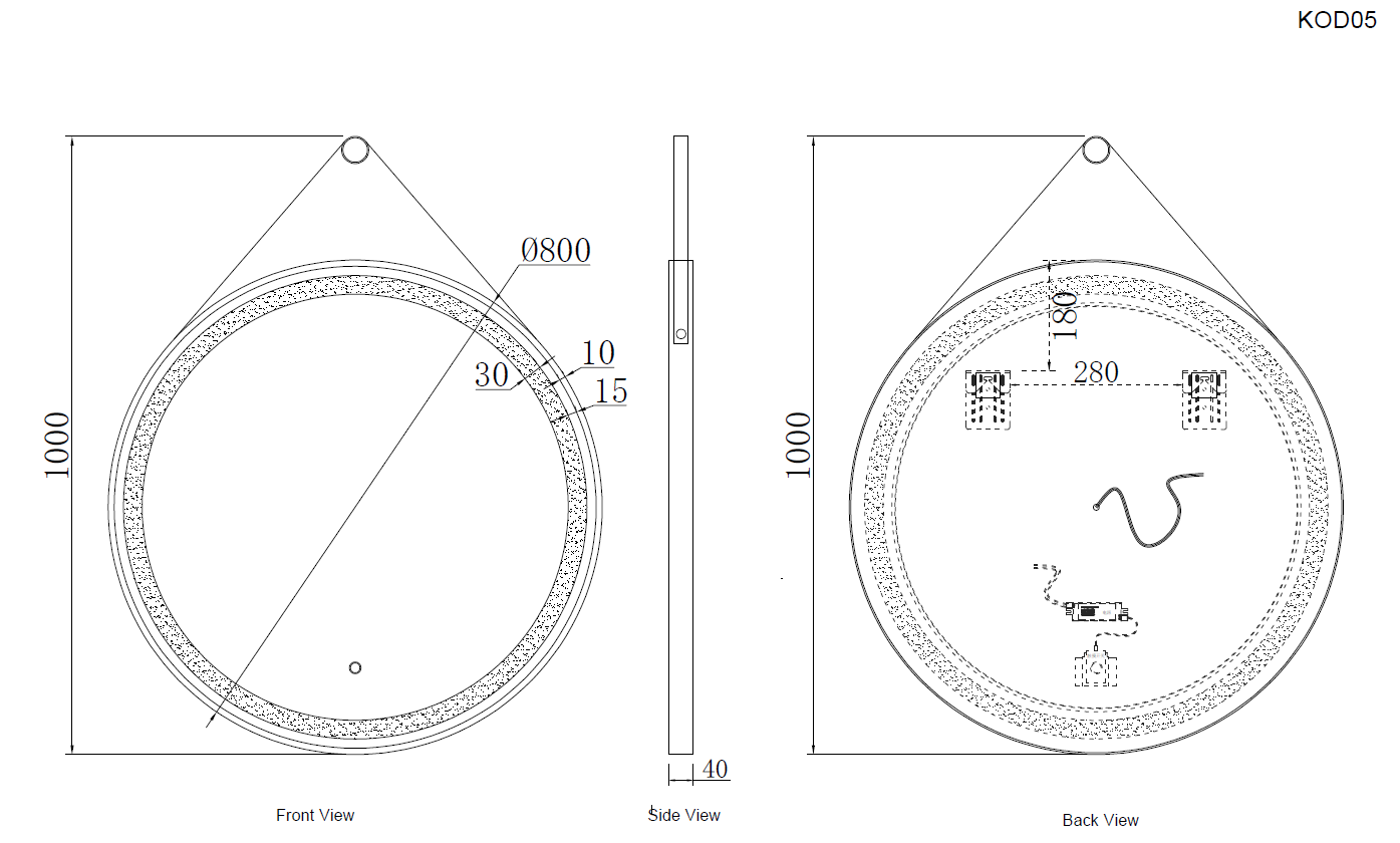 ROUND LED MIRROR WITH GOLD FRAME ⌀80x100CM