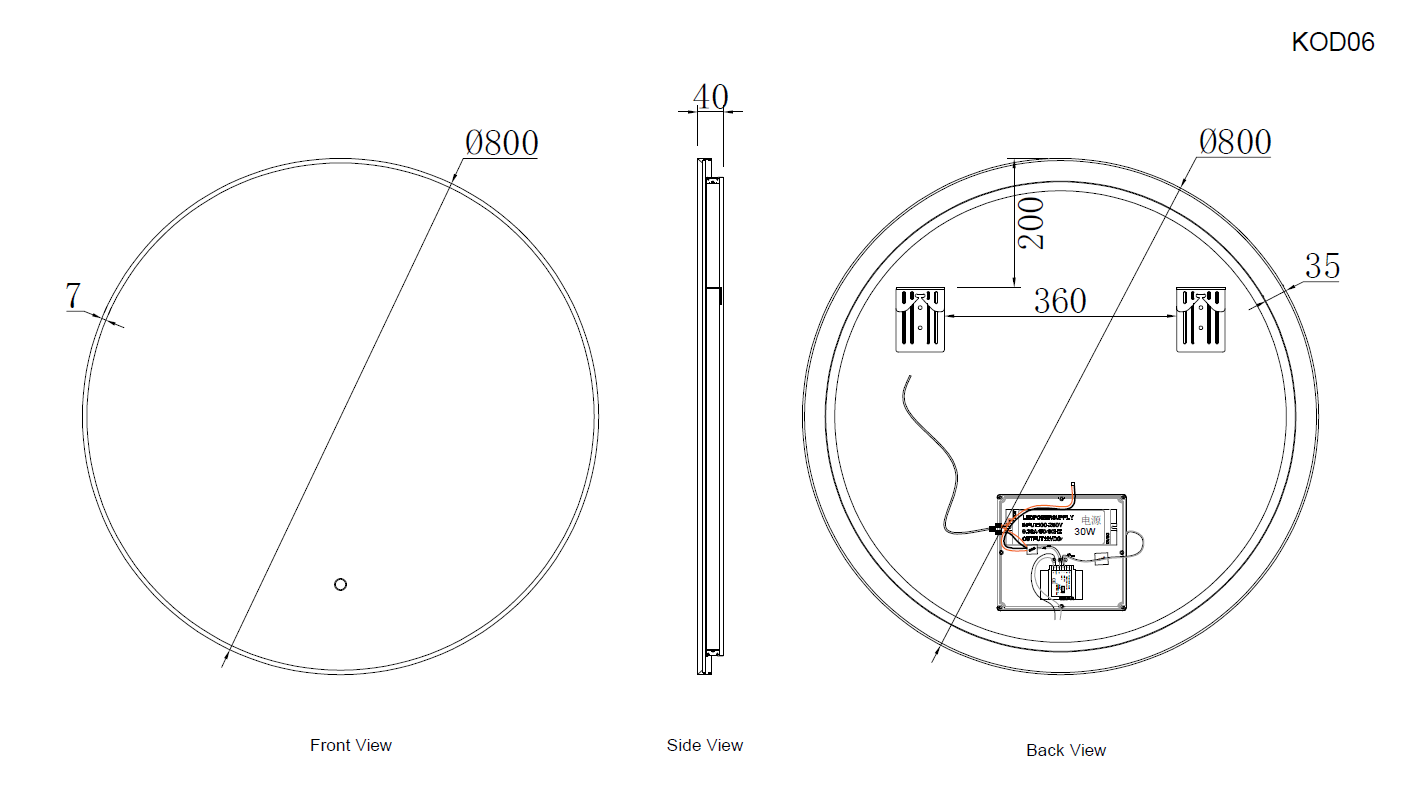 ROUND LED MIRROR WITH GUNMETAL FRAME ⌀80CM