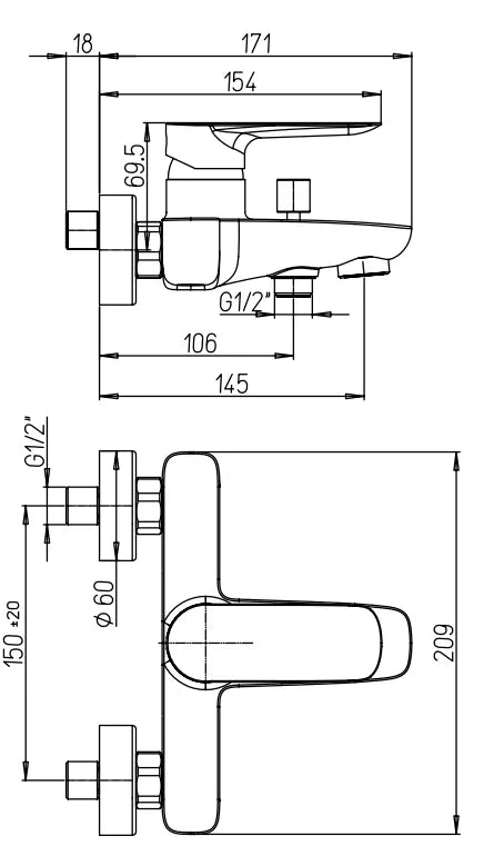 NOVE SINGLE-LEVER BATH MIXER