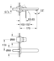 GROHE EUROCOSMO 2-HOLE BASIN MIXER S-SIZE