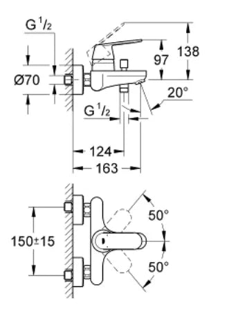 GROHE EUROCOSMO SINGLE-LEVER BATH MIXER 1/2″