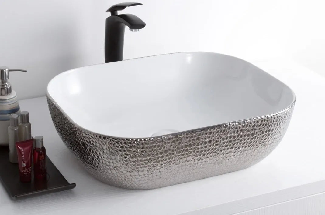 LEA WHITE/SILVER ART BASIN 505x405x135MM