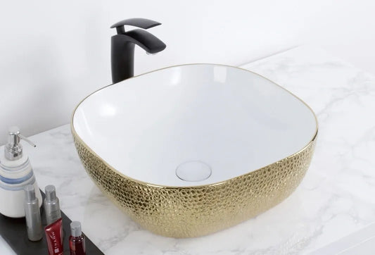 MAYA SQUARE WHITE/GOLD ART BASIN 425x425x145MM