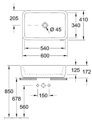 VILLEROY&BOCH ARCHITECTURA OVERCOUNTER BASIN 60X40cm WHITE