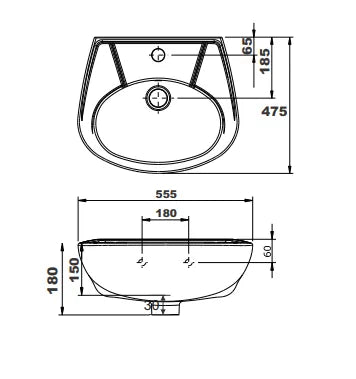 WALL HUNG BASIN 555x475x150MM