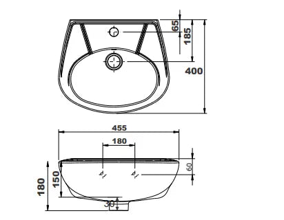 DEMY WALL HUNG BASIN 455x400x150MM