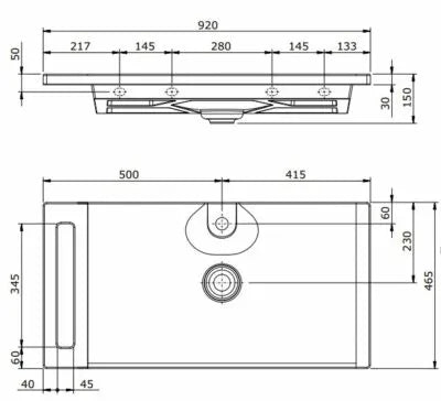 CLEAN WALL HUNG/FURNITURE BASIN WITH TOWEL RAIL 950x465x90MM