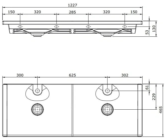 CLEAN DOUBLE WALL HUNG/FURNITURE BASIN 1227x465x116MM