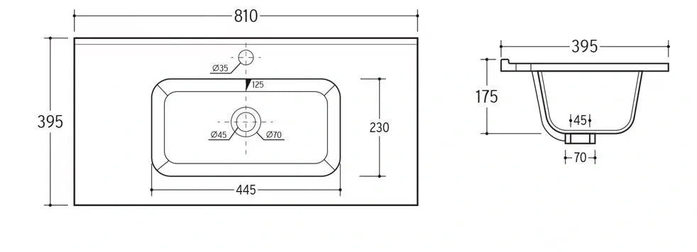 ABOVE COUNTER FURNITURE BASIN 810x395x175MM