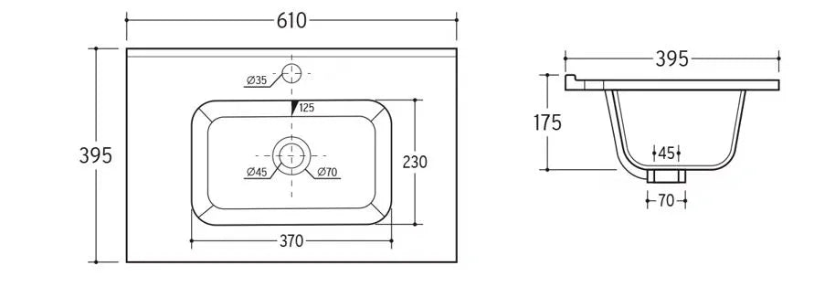 ABOVE COUNTER FURNITURE BASIN 610x395x175MM