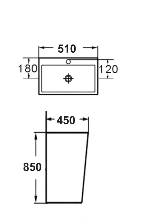 YUKON SQUARE FLOOR STANDING PEDESTAL BASIN 510x450x850MM