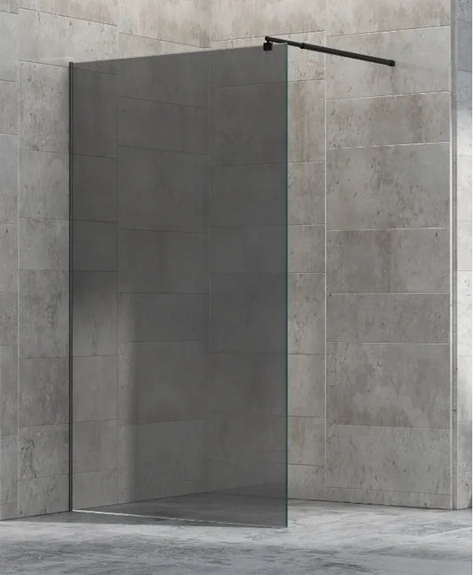 WALK-IN SHOWER DOOR GREY GLASS WITH BLACK FRAME